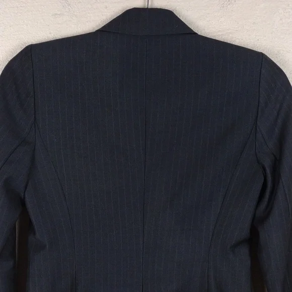 Calvin Klein Black Pinstripe One Notch Two Button Front Long Sleeve Crop Blazer - Picture 9 of 13